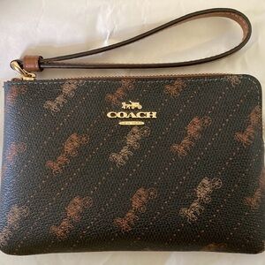 NWT COACH Brown Wristlet w/ Iconic Logo and Leather Trim
